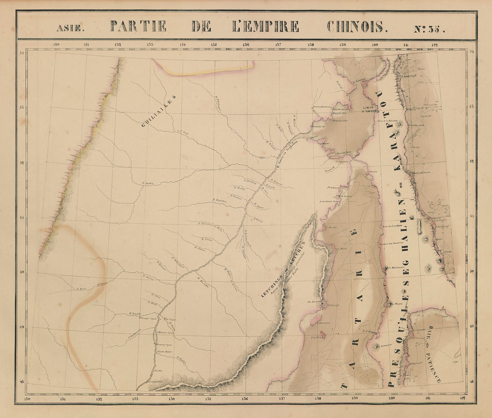 Asie. Empire Chinois #35 Russian Far East. Amur Sakhalin. VANDERMAELEN 1827 map